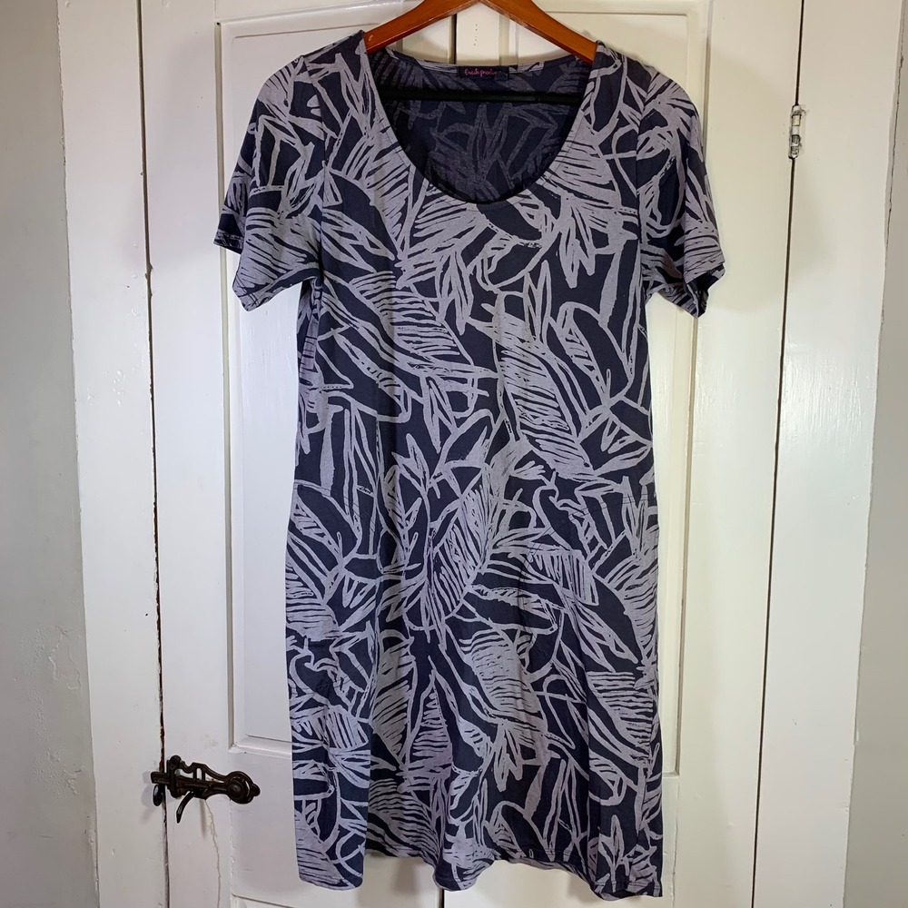 Fresh‎ Produce XS Leaf Cotton T-Shirt Dress Made in USA Pockets Boho Coastal